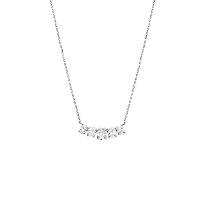 14K White Gold Lab Grown Diamond Oval Cut Curved Bar Necklace 14K - Adina Eden's Jewels