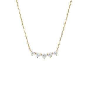 14K Gold Lab Grown Diamond Heart Cut Curved Bar Necklace 14K - Adina Eden's Jewels