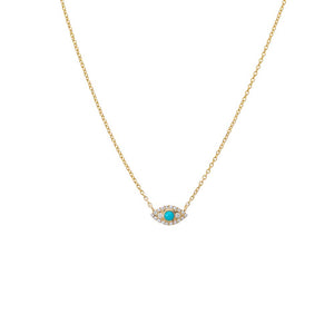 Turquoise Diamond Pave X Turquoise Evil Eye Necklace 14K - Adina Eden's Jewels