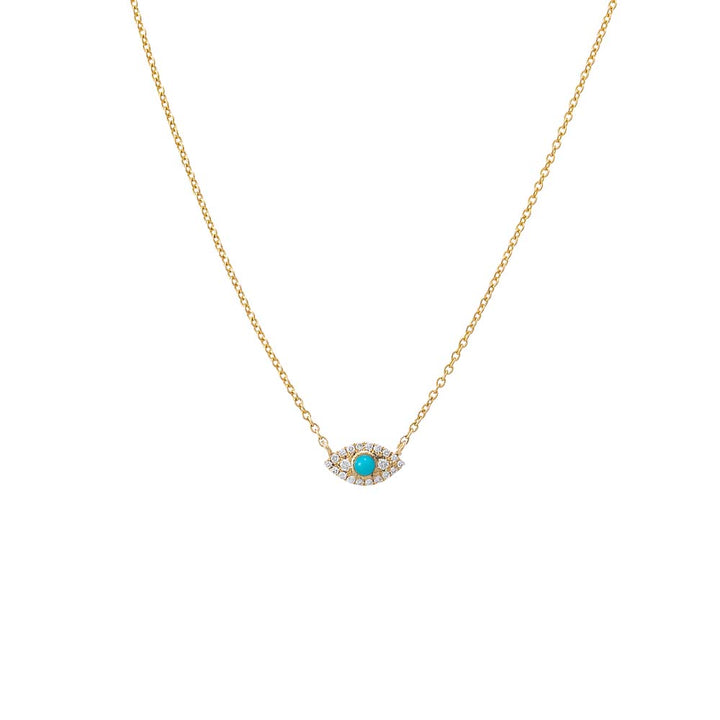 Turquoise Diamond Pave X Turquoise Evil Eye Necklace 14K - Adina Eden's Jewels