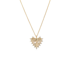 14K Gold Diamond Scattered Ridged Heart Pendant Necklace 14K - Adina Eden's Jewels