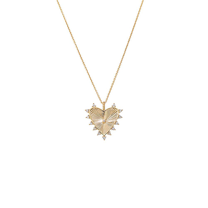 14K Gold Diamond Scattered Ridged Heart Pendant Necklace 14K - Adina Eden's Jewels