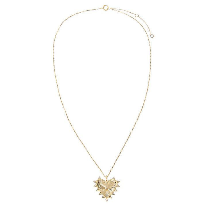  Diamond Scattered Ridged Heart Pendant Necklace 14K - Adina Eden's Jewels