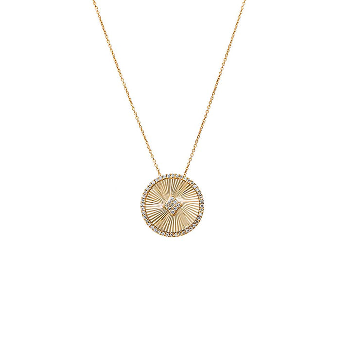 14K Gold Diamond Pave Accented Ridged Disc Pendant Necklace 14K - Adina Eden's Jewels