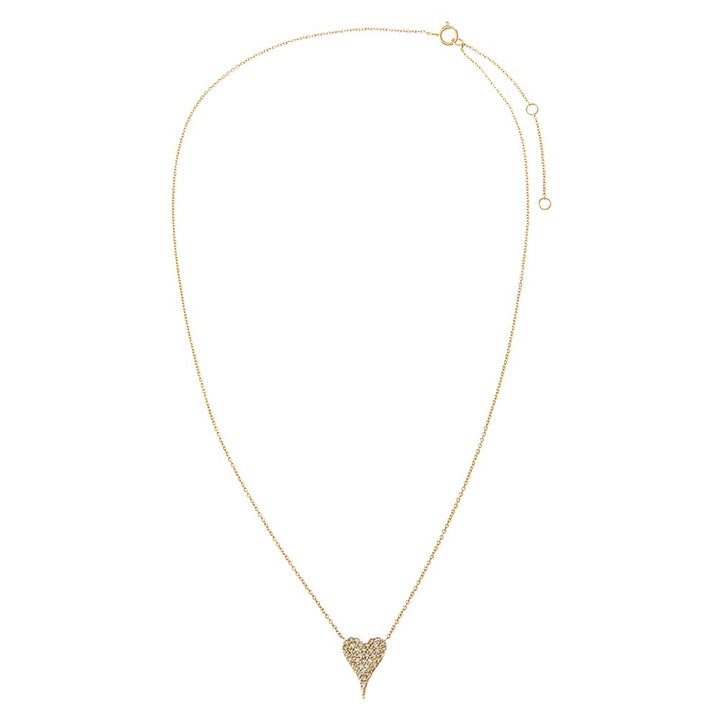 Diamond Pave Elongated Heart Pendant Necklace 14K