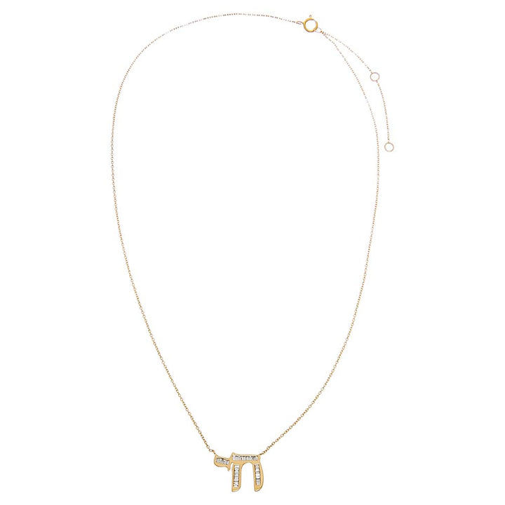  Diamond Baguette Chai Pendant Necklace 14K - Adina Eden's Jewels