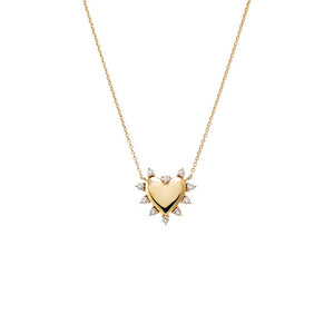 Scattered Diamond Outline Heart Necklace 14K