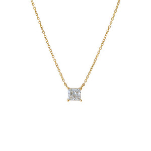 14K Gold / 1CT Lab Grown Diamond Princess Cut Solitaire Necklace 14K - Adina Eden's Jewels