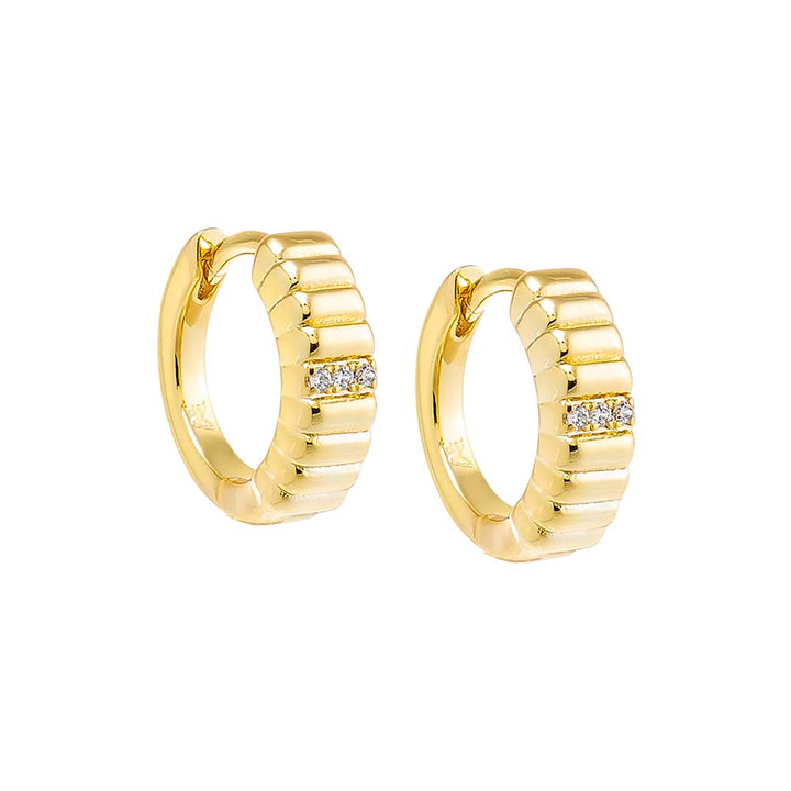 Gold Pave Accented Ridged Huggie Earring - Adina Eden's Jewels