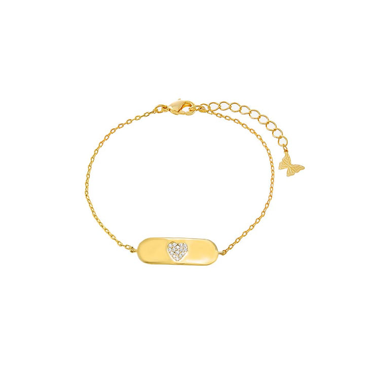 Gold Pave Heart Accented ID Charm Bracelet - Adina Eden's Jewels