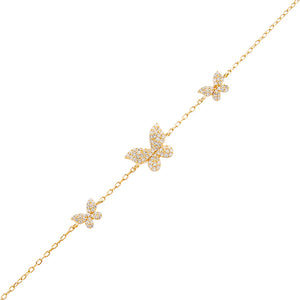 Gold Pavé Triple Butterfly Bracelet - Adina Eden's Jewels