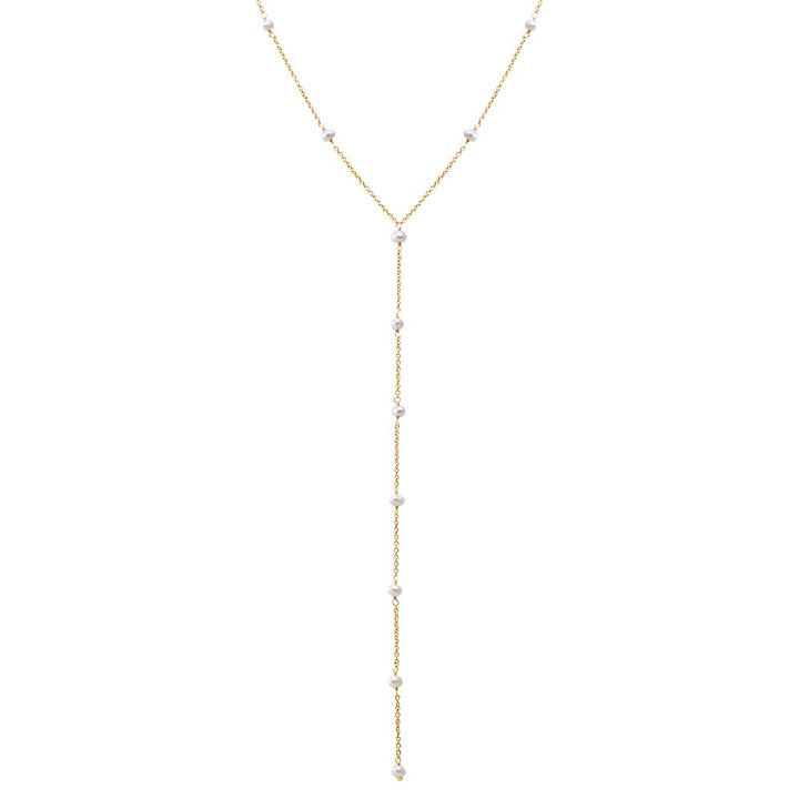 Pearl White Pearl Embedded Lariat Necklace - Adina Eden's Jewels