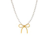 Gold Pearl X Solid Bow Tie Necklace - Adina Eden's Jewels