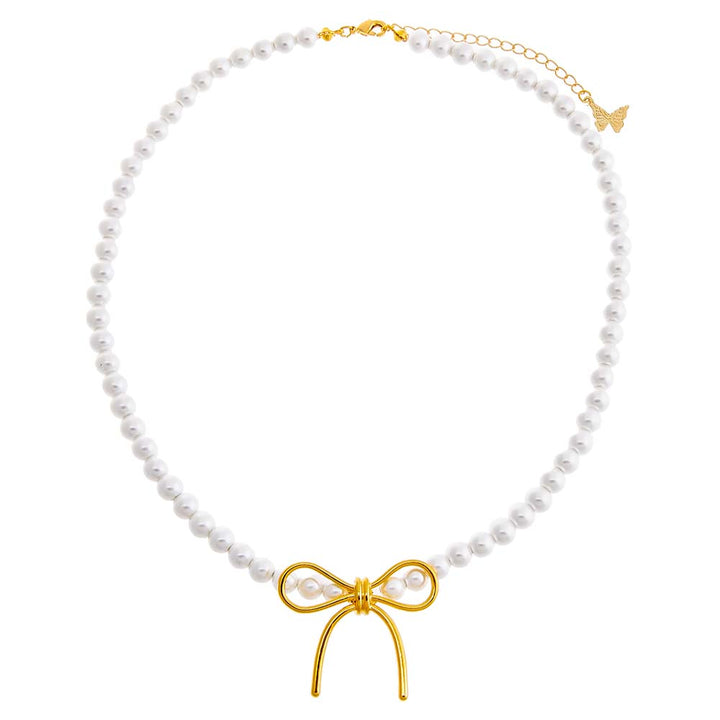  Pearl X Solid Bow Tie Necklace - Adina Eden's Jewels