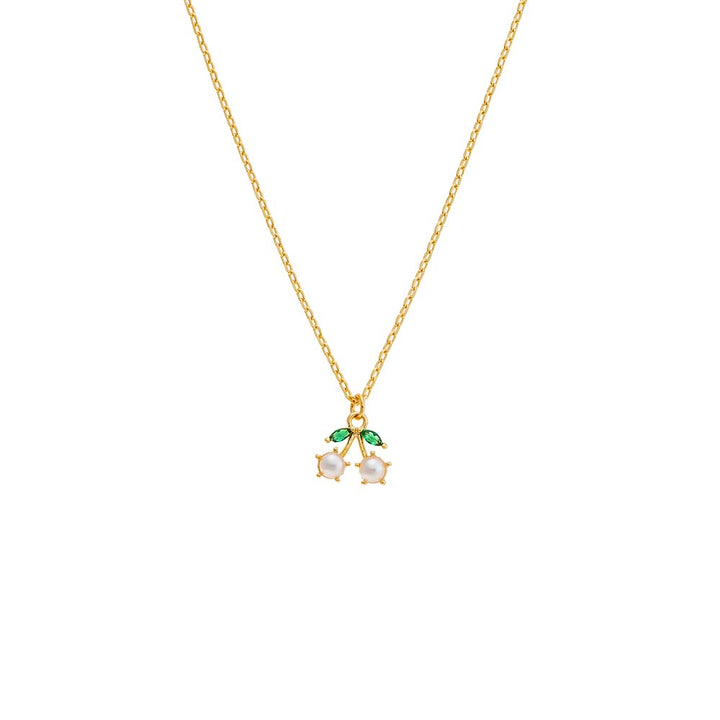 Gold Pearl & Emerald Cherry Pendant Necklace - Adina Eden's Jewels