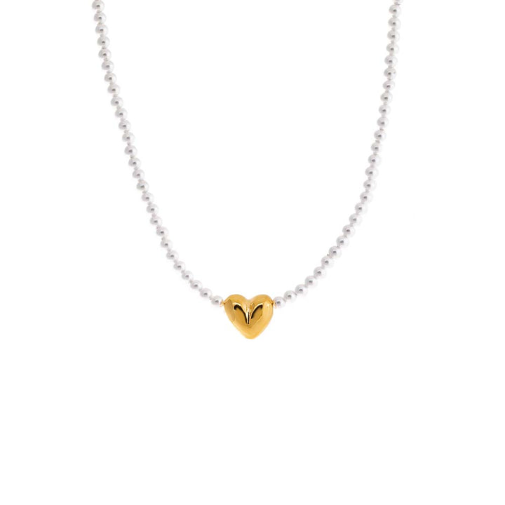 Gold Puffy Heart X Pearl Necklace - Adina Eden's Jewels