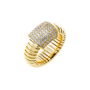 Gold / 8 Pave Accented Wide Ridged Band Ring - Adina Eden's Jewels