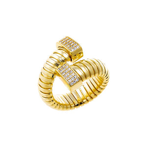 Gold / 8 Pave Accented Overlap Ridged Ring - Adina Eden's Jewels