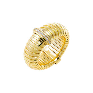 Gold / 8 Pave Accented Wide Ridged Ring - Adina Eden's Jewels