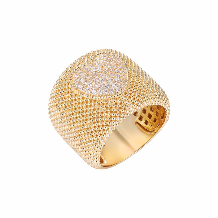 Gold / 8 Pave Heart Accenented Wide Mesh Ring - Adina Eden's Jewels