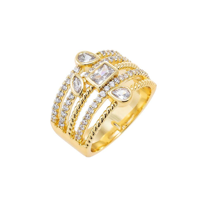 Gold / 7 CZ Bezel X Pave Four Row Cocktail Ring - Adina Eden's Jewels