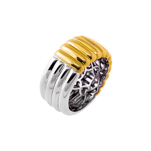 Two Tone Ridged Cigar Band Ring - Adina Eden's Jewels