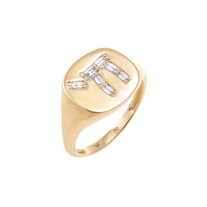 14K Gold / 3 Diamond Baguette Chai Signet Pinky Ring 14K - Adina Eden's Jewels