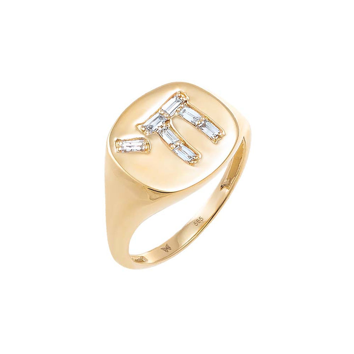 Diamond Baguette Chai Signet Pinky Ring 14K