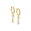 Gold Round CZ X Teardrop Dangling Huggie Earring - Adina Eden's Jewels