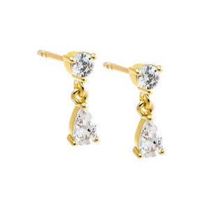 Gold Round CZ X Teardrop Dangling Stud Earring - Adina Eden's Jewels