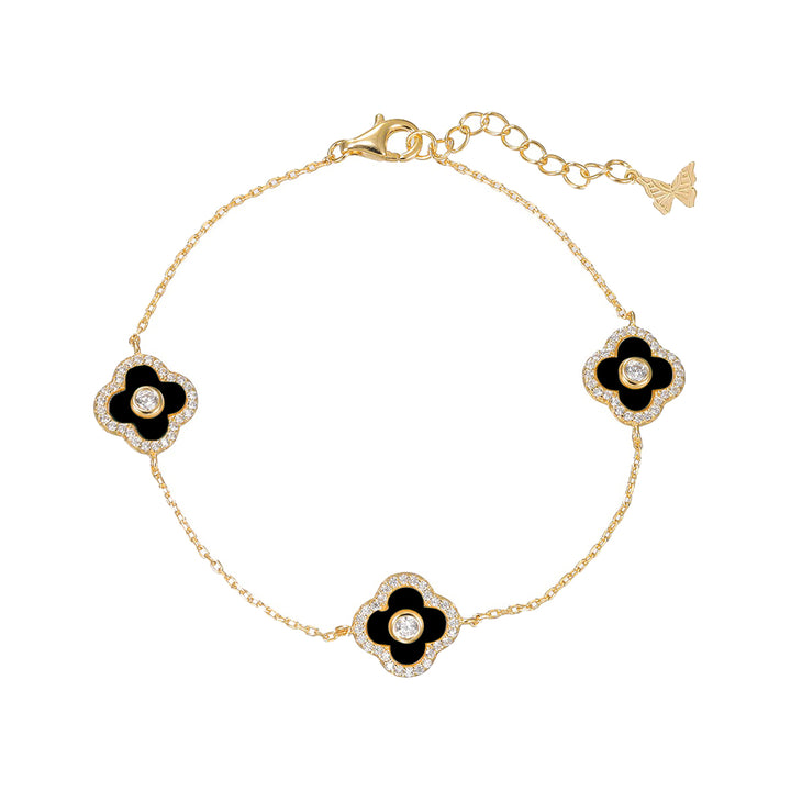 Onyx Multi Pave Outlined Colored Stone Clover Bracelet - Adina Eden's Jewels