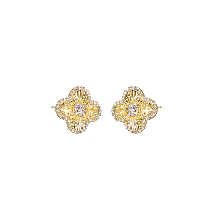  Pave CZ Ridged Four Leaf Clover Stud Earring - Adina Eden's Jewels