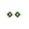 Malachite Pave Outlined Colored Stone Clover Stud Earring - Adina Eden's Jewels