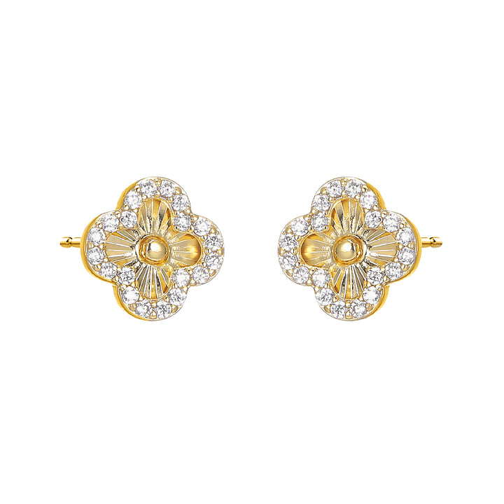 Gold Pave Outlined Ridged Clover Stud Earring - Adina Eden's Jewels