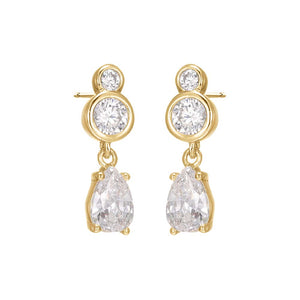  Double CZ Bezel X Teardrop Shaker Stud Earring - Adina Eden's Jewels