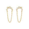 Gold CZ Bezel Curved Bar Chain Stud Earring - Adina Eden's Jewels