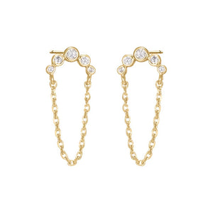 Gold CZ Bezel Curved Bar Chain Stud Earring - Adina Eden's Jewels