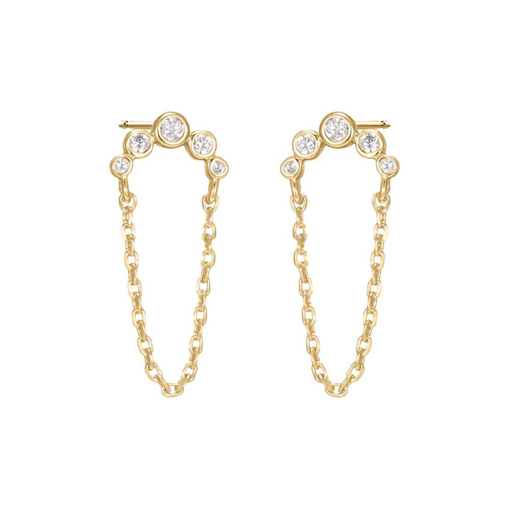 Gold CZ Bezel Curved Bar Chain Stud Earring - Adina Eden's Jewels