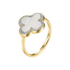 Mother of Pearl / 6 CZ Pave Outlined Four Leaf Clover Stone Ring - Adina Eden's Jewels