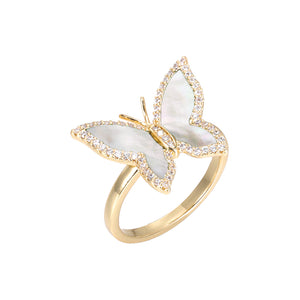  Pave Outline Colored Stone Butterfly Ring - Adina Eden's Jewels
