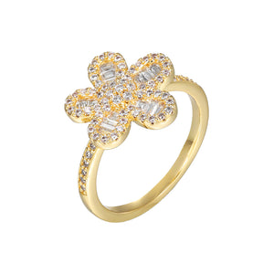  CZ Pave X Baguette Fancy Flower Ring - Adina Eden's Jewels