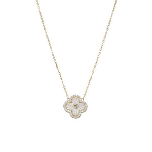 Mother of Pearl Pave Outlined Colored Stone Clover Necklace - Adina Eden's Jewels