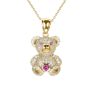 Pink Pave Colored Teddy Bear Pendant Necklace - Adina Eden's Jewels