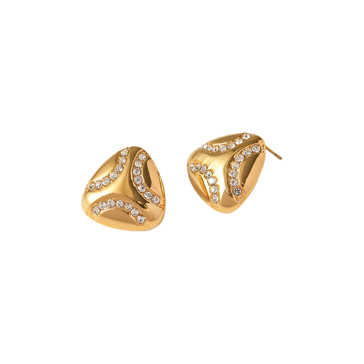 Gold Pave Accented Puffy Triangle Stud Earring - Adina Eden's Jewels