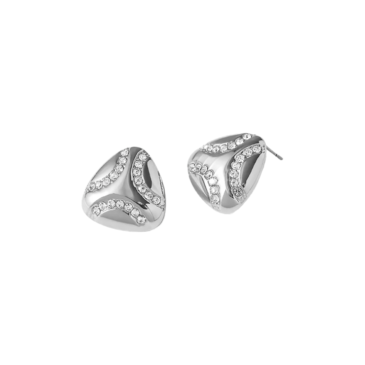 Silver Pave Accented Puffy Triangle Stud Earring - Adina Eden's Jewels