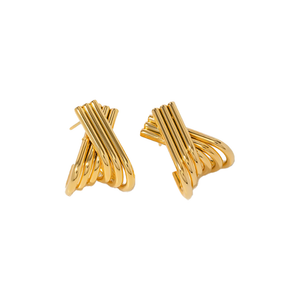 Gold Solid Ridged X Statement Stud Earring - Adina Eden's Jewels