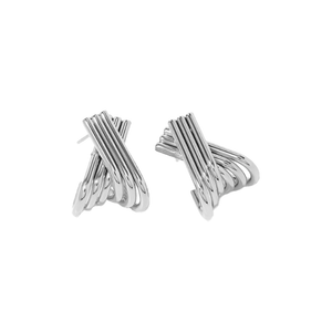 Silver Solid Ridged X Statement Stud Earring - Adina Eden's Jewels