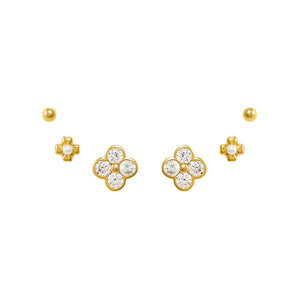 Gold CZ Clovers & More Stud Earring Combo Set - Adina Eden's Jewels