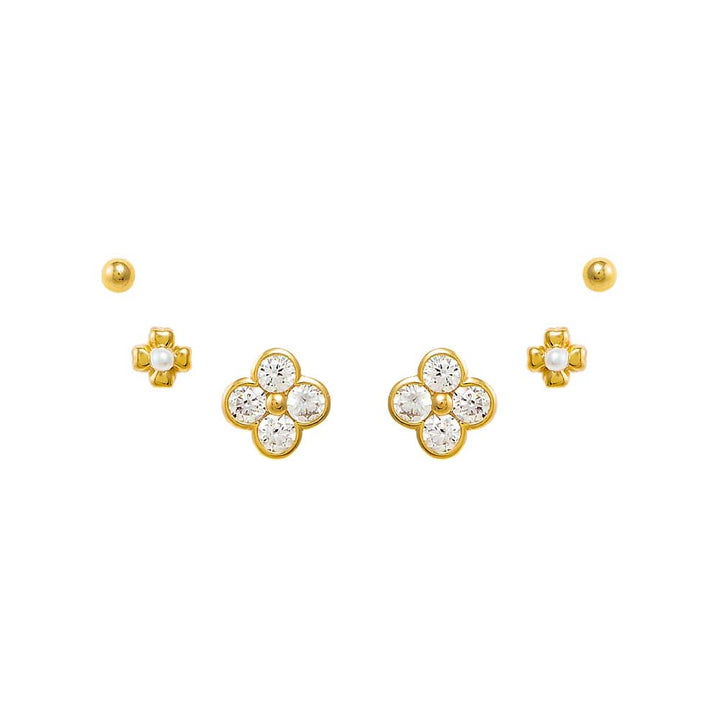 Gold CZ Clovers & More Stud Earring Combo Set - Adina Eden's Jewels