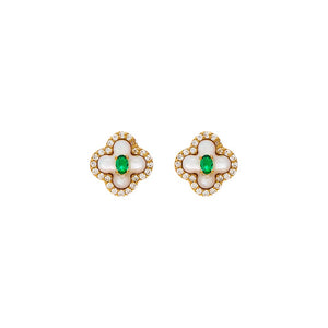 Gold Emerald Green CZ Clover Stud Earring - Adina Eden's Jewels